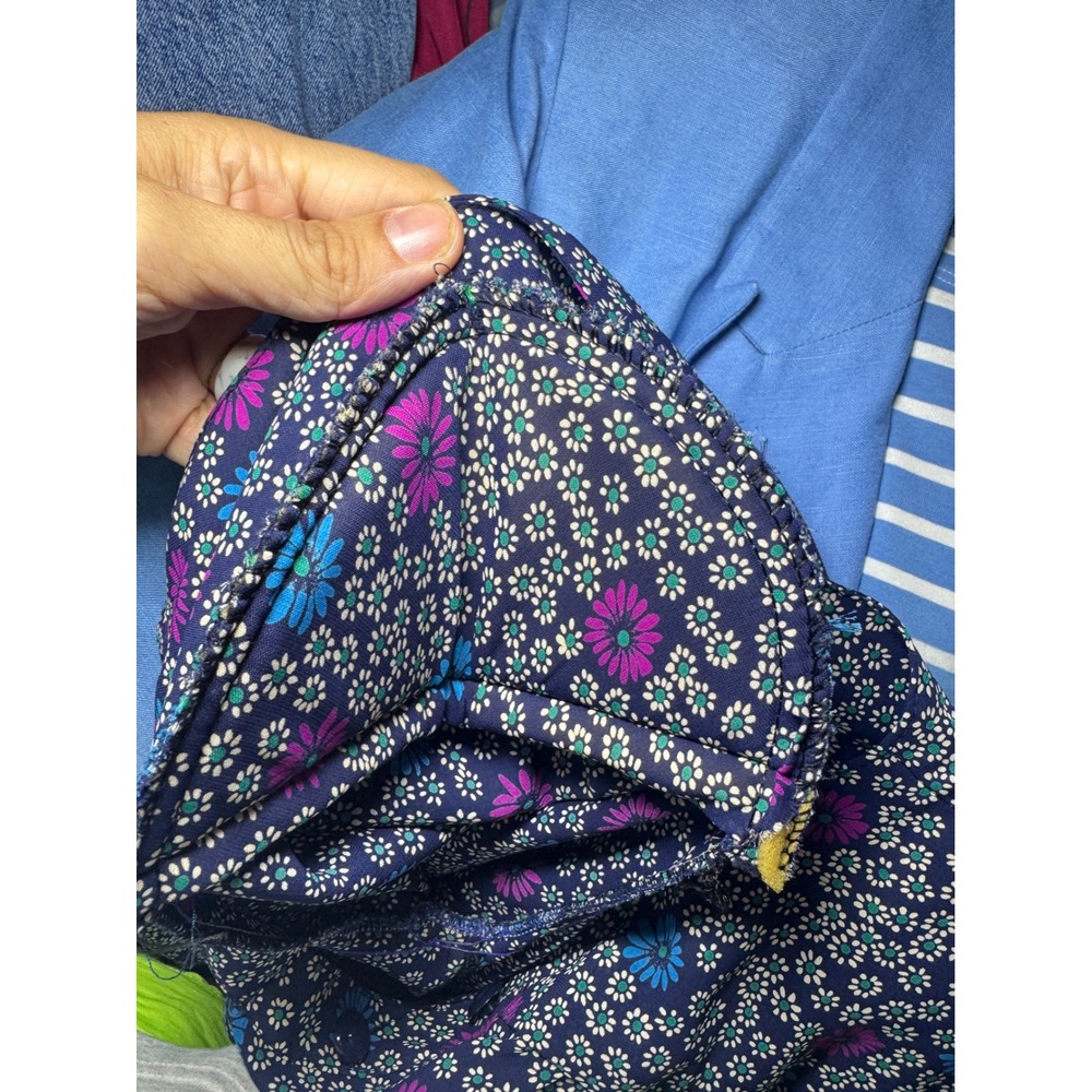 Lady Carol Petites Vintage Floral Midi Dress Blue Purple Daisy Smocked Waist 8 - Picture 7 of 7